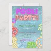 Neon Glow Pool Party Any Age Birthday 招待状 (正面)
