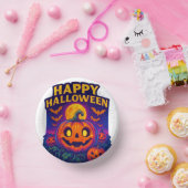 Neon Glow Pumpkin “Happy Halloween” ペーパーボウル (パーティー)