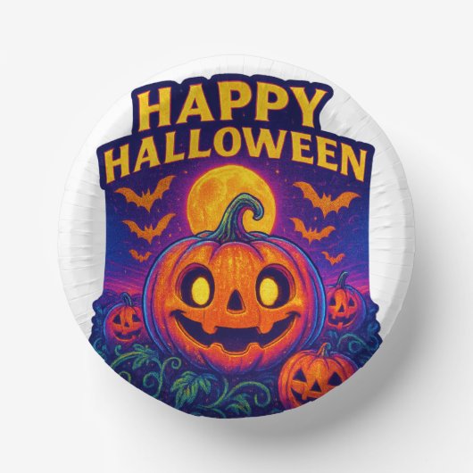Neon Glow Pumpkin “Happy Halloween” ペーパーボウル (正面)