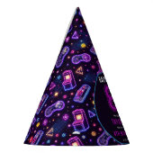 Neon Glow Retro Arcade Gaming 8th Birthday パーティーハット (左)