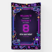 Neon Glow Retro Arcade Gaming 8th Birthday 横断幕 (縦)