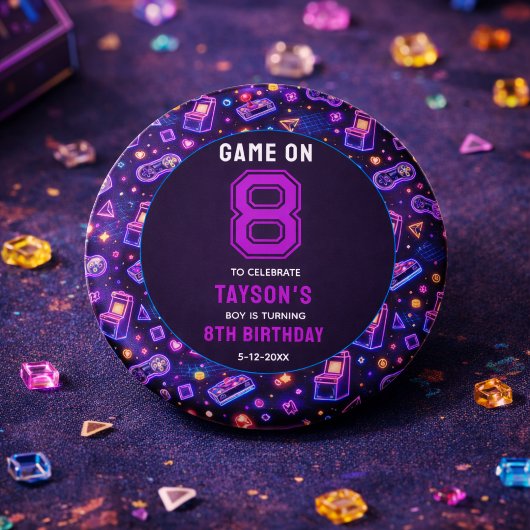 Neon Glow Retro Arcade Gaming 8th Birthday 缶バッジ