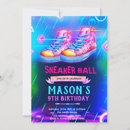 Neon Glow sneaker party invite 招待状 (正面)