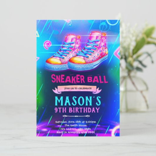 Neon Glow sneaker party invite 招待状 (スタンド正面)