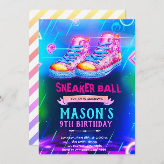 Neon Glow sneaker party invite 招待状 (正面/裏面)