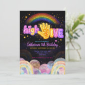 Neon Glow Sparkle High Five Birthday Party 招待状 (スタンド正面)