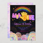 Neon Glow Sparkle High Five Birthday Party 招待状 (正面/裏面)