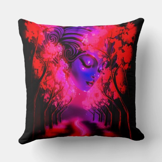Neon Goddess in Enchanted Forest クッション (裏面)