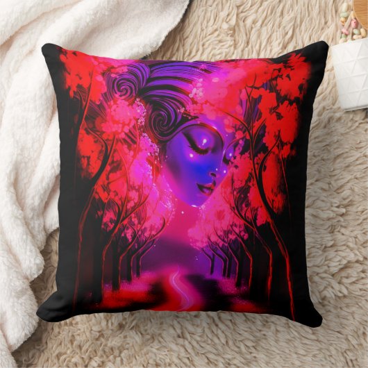 Neon Goddess in Enchanted Forest クッション (ブランケット)