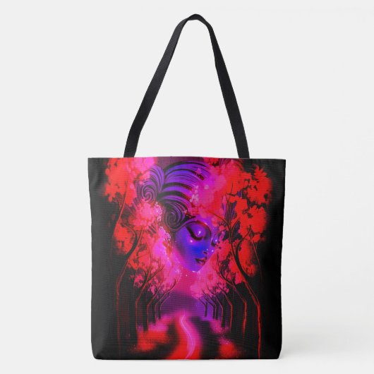 Neon Goddess in Enchanted Forest トートバッグ (正面)