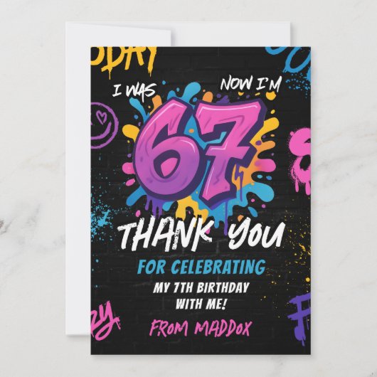 Neon Graffiti 6 7 Meme Trend Six Seven Birthday サンキューカード (正面)