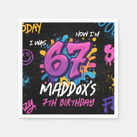 Neon Graffiti 6 7 Meme Trend Six Seven Birthday スタンダードカクテルナプキン (正面)