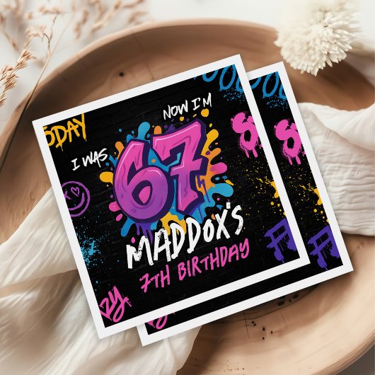 Neon Graffiti 6 7 Meme Trend Six Seven Birthday スタンダードカクテルナプキン