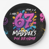 Neon Graffiti 6 7 Meme Trend Six Seven Birthday ペーパープレート (正面)