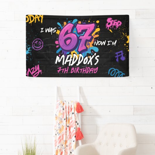 Neon Graffiti 6 7 Meme Trend Six Seven Birthday 横断幕 (インサイチュ)