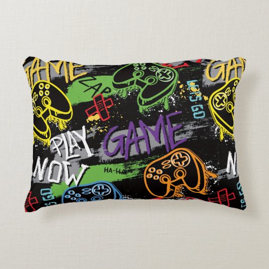 Neon Graffiti Gaming Pattern アクセントクッション (正面)