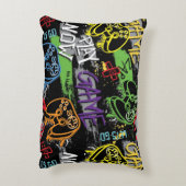 Neon Graffiti Gaming Pattern アクセントクッション (裏面(縦))