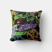 Neon Graffiti Gaming Pattern クッション (正面)