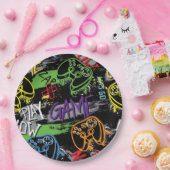 Neon Graffiti Gaming Pattern ペーパープレート (パーティー)