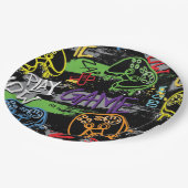 Neon Graffiti Gaming Pattern ペーパープレート (アングル)