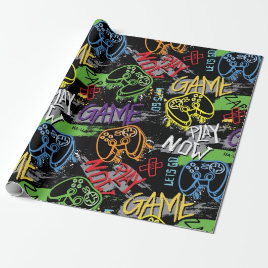 Neon Graffiti Gaming Pattern ラッピングペーパー (アンロールド)