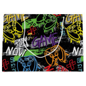 Neon Graffiti Gaming Pattern ラージペーパーバッグ (正面)
