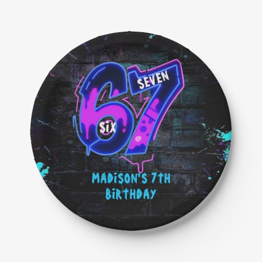 Neon Graffiti Six Seven 7th Birthday Paper Plate ペーパープレート (正面)