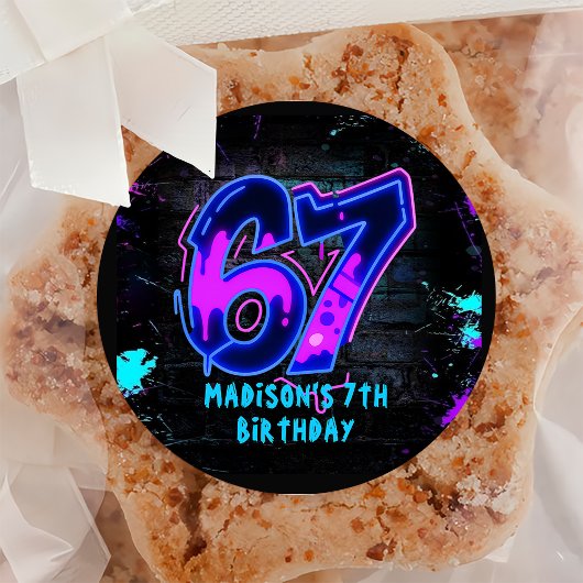 Neon Graffiti Six Seven 7th Birthday Sticker ラウンドシール