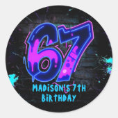 Neon Graffiti Six Seven 7th Birthday Sticker ラウンドシール (正面)