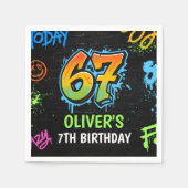 Neon Graffiti Six Seven Kids 7th Birthday Party スタンダードカクテルナプキン (正面)