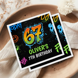 Neon Graffiti Six Seven Kids 7th Birthday Party スタンダードカクテルナプキン