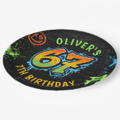 Neon Graffiti Six Seven Kids 7th Birthday Party ペーパープレート (アングル)