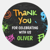 Neon Graffiti Six Seven Kids 7th Birthday Party ラウンドシール (正面)