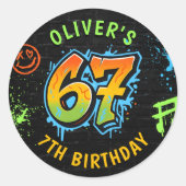 Neon Graffiti Six Seven Kids 7th Birthday Party ラウンドシール (正面)