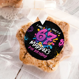 Neon Graffiti Six Seven Kids 7th Birthday Party ラウンドシール