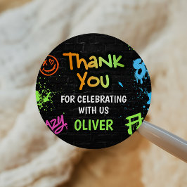 Neon Graffiti Six Seven Kids 7th Birthday Party ラウンドシール