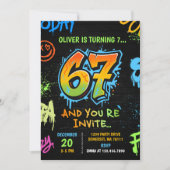 Neon Graffiti Six Seven Kids 7th Birthday Party 招待状 (正面)