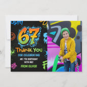 Neon Graffiti Six Seven Kids 7th Birthday Photo サンキューカード (正面)