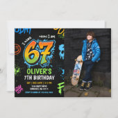 Neon Graffiti Six Seven Kids 7th Birthday Photo 招待状 (正面)