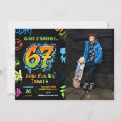 Neon Graffiti Six Seven Kids 7th Birthday Photo 招待状 (正面)