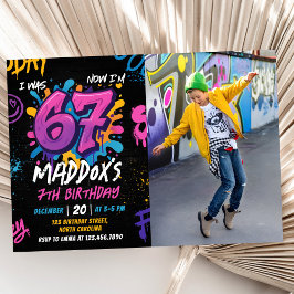 Neon Graffiti Six Seven Kids 7th Birthday Photo 招待状