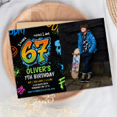 Neon Graffiti Six Seven Kids 7th Birthday Photo 招待状