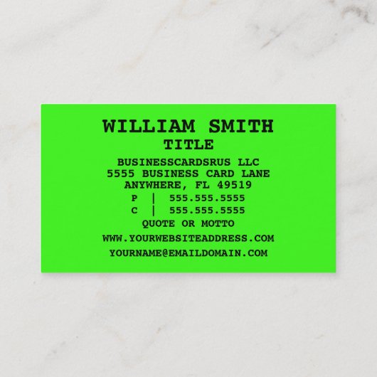 Neon GreenのCourt Reporter Words名刺 名刺 (裏面)