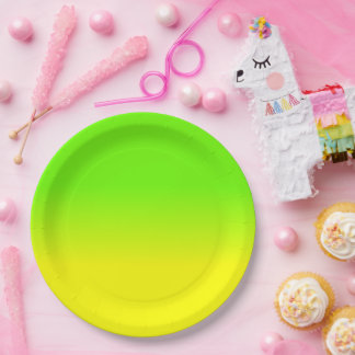 Neon Green and Neon Yellow Ombré Shade Color Fade ペーパープレート