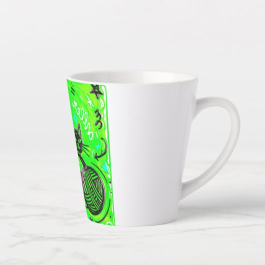 Neon Green Black Cat カフェラテマグ (右)