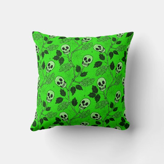 Neon Green Floral Gothic Skull クッション (裏面)