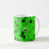 Neon Green Floral Gothic Skull  コーヒーマグカップ (正面右)