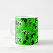 Neon Green Floral Gothic Skull  コーヒーマグカップ (正面左)