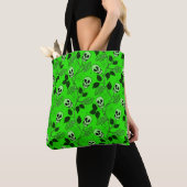 Neon Green Floral Gothic Skull  トートバッグ (クローズアップ)
