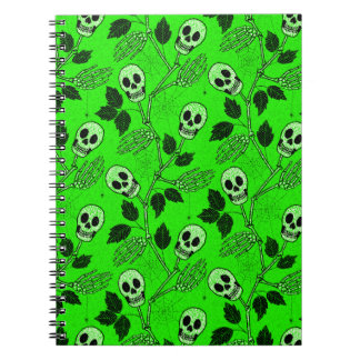 Neon Green Floral Gothic Skull  ノートブック